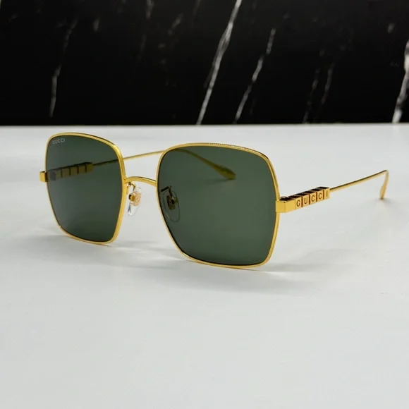 NEW GUCCI SUNGLASSES, GOLD GRAY SQUARE UNISEX EYEWEAR GUCCI - Picture 4 of 15